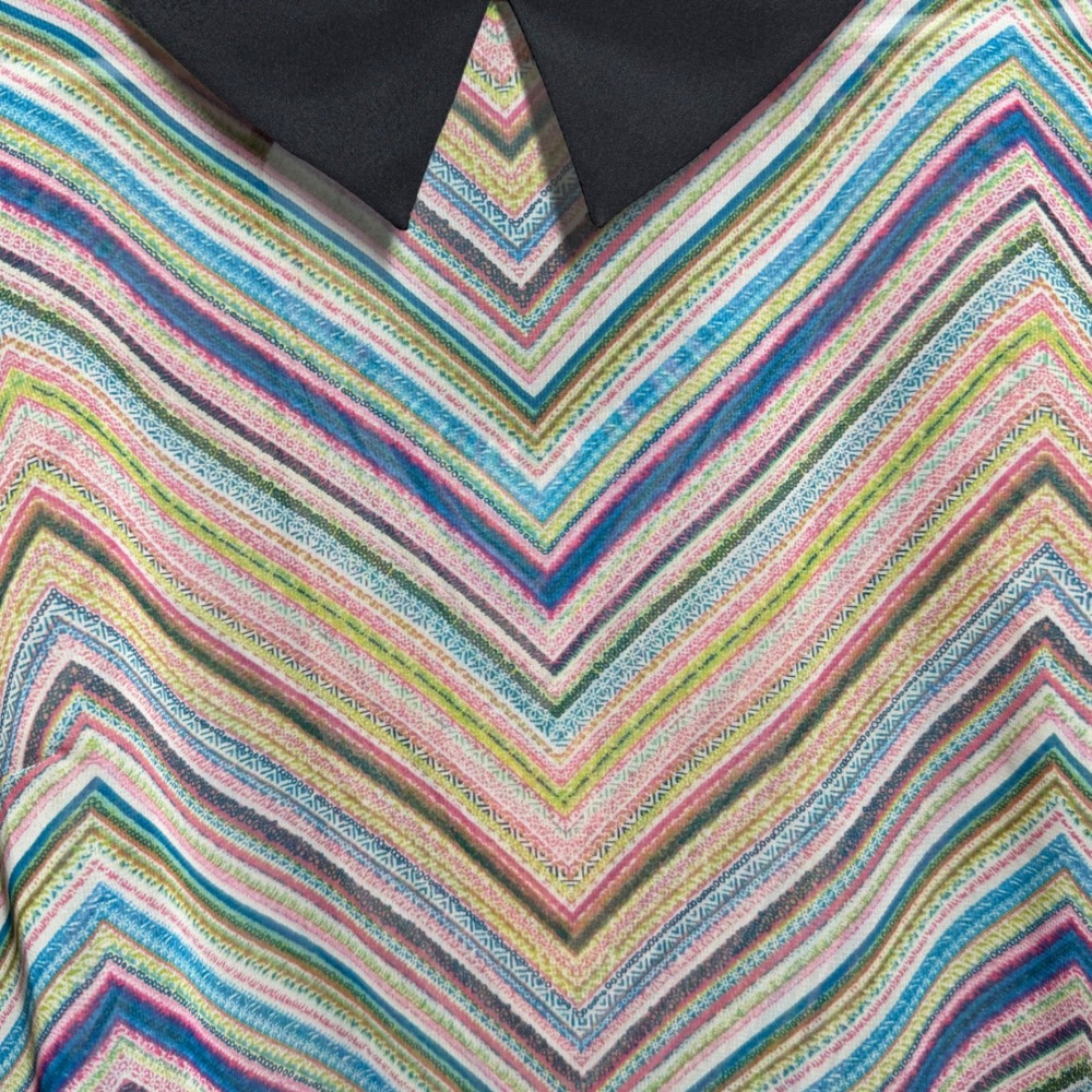 Allen B. Blouse Sheer Polyester Chevron Print Peter Pan Collar Retro S